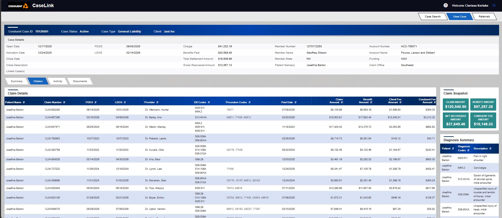 View Case — Claims Tab